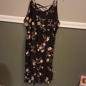 Xhilaration Black Floral Mini Dress Belted Sundress